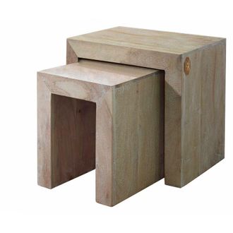 Massivmoebel24 tavolo dappoggio in legno di Acacia 45x35x45 pietra bianca sbiancato NATURE WHITE 12