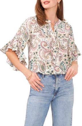 Vince Camuto Paisley Flutter Sleeve Georgette Top in New Ivory at Nordstrom, Size Large