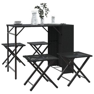 Berkfield Home 5 Piece Garden Dining Set Foldable Black Poly Rattan