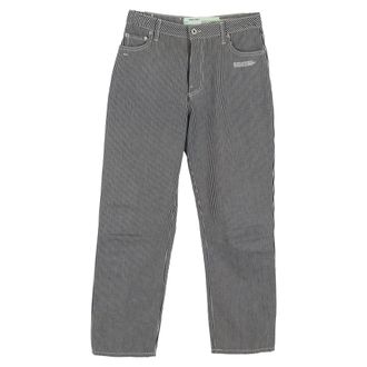 Off-white Cropped Striped High Rise Straight Leg Jeans in Light Blue Cotton
