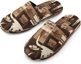 Generic Bull Skull Western Pattern Mens Cotton Slippers Memory Foam Comfort House Shoes Winter Indoor Slipper for Hotel Casa Spa