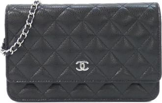 Chanel Black Grained Calfskin Chain/Shoulder Wallet (Pre-Owned)