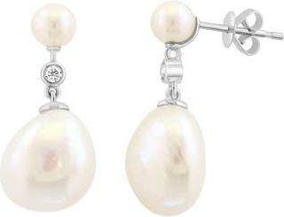 Effy 14K White Gold Diamond & Freshwater Pearl Drop Earrings at Nordstrom Rack