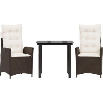 vidaXL Vidaxl - Set Comedor De Jard&iacute;n 3 Piezas Y Cojines Rat&aacute;n Sint&eacute;tico Marr&oacute;n