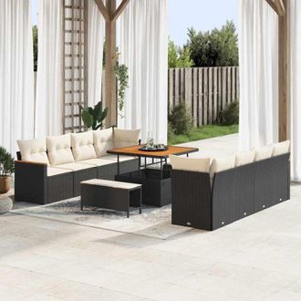vidaXL Vidaxl - Conjunto De Sof&aacute; De Jard&iacute;n Con Coj&iacute;n 11 Pcs Negro Polirat&aacute;n