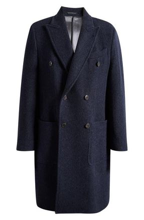 Emporio Armani Double Breasted Wool Blend Coat in Navy at Nordstrom, Size 40 Us