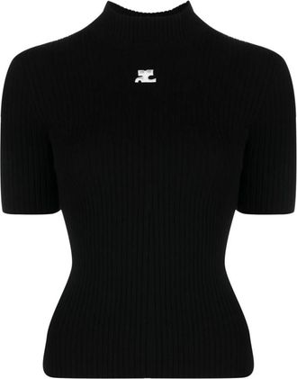 Courr&egrave;ges Zwarte Geribbelde Coltrui - Dames - Coltruien - Zwart - XS - Truien & Vesten