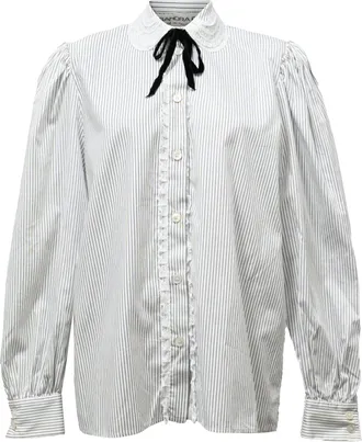 Alessandra Rich Striped Lace Trimmed Blouse in White Cotton