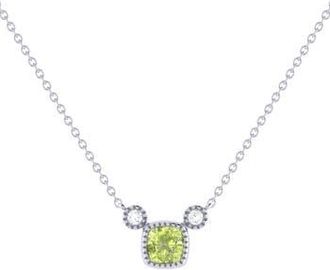 LuvMyJewelry La Vie Cushion Cut Peridot & Diamond Pendant Necklace - 0.04ct. in 14K White Gold at Nordstrom Rack