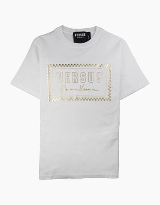 Versus Mens Versace Versus 90s Foil Logo T-Shirt White/Gold - Size: 40