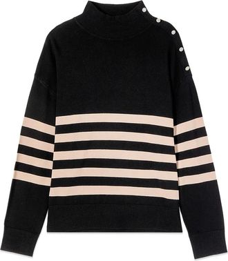 Oltre Jersey de cuello alto a rayas con botones en el hombro - Knitwear - Mujer - Negro - 2XL