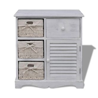 Berkfield Home Wooden Cabinet 3 Left Weaving Baskets White