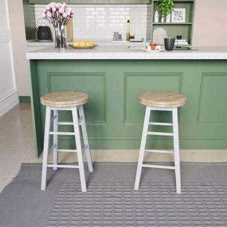 Home Discount Wooden Revolving Bar Stool Set of 2 Solid Pine Kitchen Dining Room Seat, White