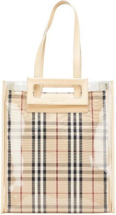 Burberry Beige Vinyl Leather Canvas Shoulder Bag Tote Bag (Pre-Owned)