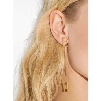 Elisabetta Franchi Gold-Tone Curb Chain Letter Earrings - Gold