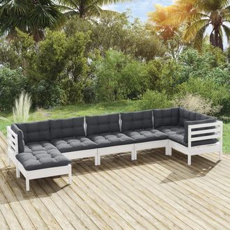vidaXL Vidaxl - Muebles De Jard&iacute;n 8 Pzas Con Cojines Blanco Madera De Pino