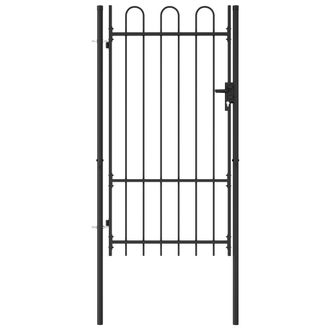 Berkfield Home Fence Gate Single Door with Arched Top Steel 1x1.75 m Black