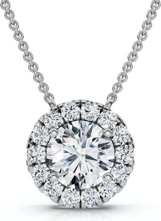 Pompeii3 Certified 3Ct Halo Diamond Solitaire Pendant 14k White Gold Lab Grown Necklace