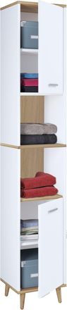 ebuy24 Gabinete De Ba&ntilde;o De Madera Vcm Muebles De Ba&ntilde;o Stand Gabinete De Ba&ntilde;o Ba&ntilde;o Gabinete Alto Dimensiones Aprox. Al. 181 X An. 32 X T. 28 Cm - Landos (blan