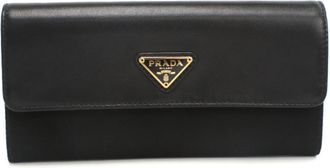 Prada Black Nylon Leather Long Wallet (Bi-Fold) (Pre-Owned)
