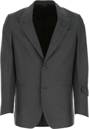 Fendi peak-lapel single-breasted blazer - men - Lyocell/Cupro/Cotton/Linen/Flax - 48 - Grey