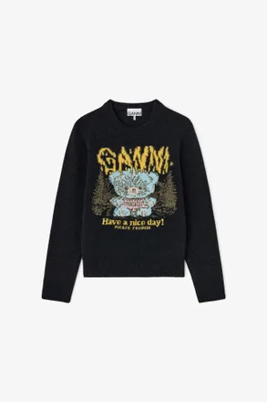 Ganni Mixed Sweater with Forest Teddy - Size XXS Wool