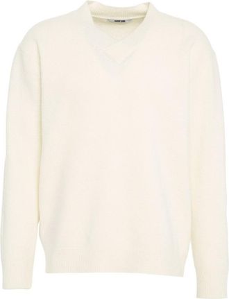 Mauro Grifoni V-Neck Knit Sweater In Classic White Wool