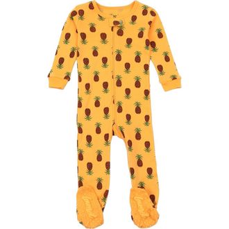 Leveret Footed Cotton Matching Family Pajamas, Nature & Water Prints in Pineapple at Nordstrom, Size 12-18M