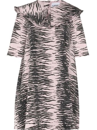 Ganni tiger-print shift minidress - women - Organic Cotton/Elastane - 34 - Black