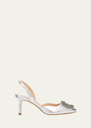Manolo Blahnik 70mm Carolyne Metallic Leather Buckle Pumps