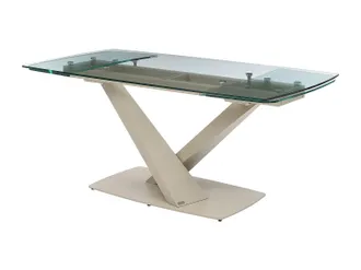 Vente-Unique Mesa de comedor extensible para 6 a 10 personas en vidrio templado y metal - Transparente y beige - MALATA de Maison Céphy