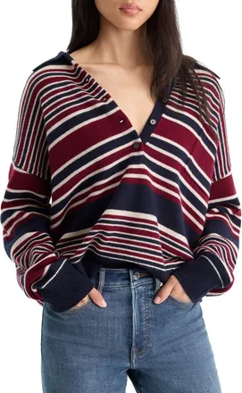 Good American The Oversized Rugby Sweater in Multi Stripe at Nordstrom, Size X-Small