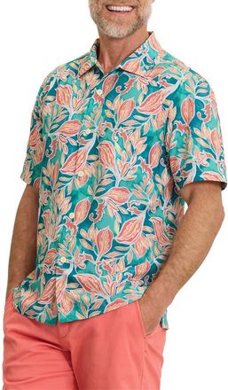 Tommy Bahama Bahama Coast Wild Vines IslandZone Short Sleeve Button-Up Shirt in Largo Teal at Nordstrom, Size Xxx-Large