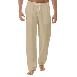 Generic 2024 Mens Linen Trousers Chino Pants Simple Fashion Walking Elastic Waist Pocket Yoga Loose Casual Straight Legs breathable soft skin friendly Sweatpa
