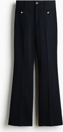 H&M Flared Twill Trousers in Navy Blue at Nordstrom, Size 14