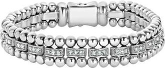 Lagos Caviar Spark Diamond Link Bracelet in Silver/Diamond at Nordstrom, Size Large