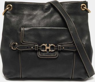 Ferragamo Gancini Black Leather Shoulder Bag