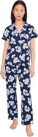 Lauren Ralph Lauren Knit Short Sleeve Notch Collar Ankle Pants Pajama Set Womens Pajama Sets Navy Ground Blue Floral : LG (US 12-14)