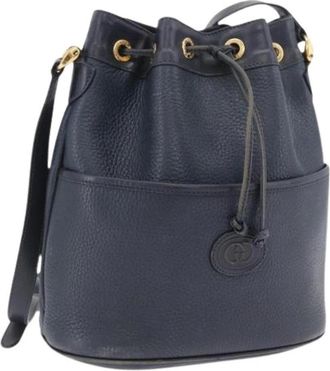 Gucci Pre-owned Vintage Bucket Bag - Dames - Vintage Tas - Blauw - ONE Size - Leer - Vintage