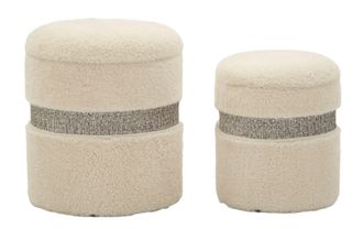 Mauro Ferretti Puff Con Compartimento De Almacenamiento Saint-moritz Crema Set De 2 Piezas Cm &Oslash; 40x47-32x38