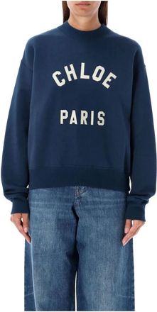 Chlo&eacute; Navy Gebreide kleding Aw 25 Crew Neck Sweater - Dames - Ronde hals truien - Blauw - M - Katoen - Truien & Vesten