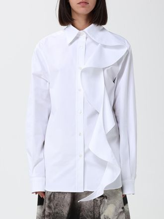 Moschino Camicia in popeline di cotone bianco con applicazioni di rouches