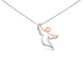 House of Brilliance 14K Rose Gold Plated Sterling Silver 1/10 Cttw Diamond Angel Pendant Necklace