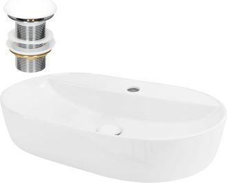 ML Design Lavabo ovalado blanco cer&aacute;mico con desag&uuml;e a juego