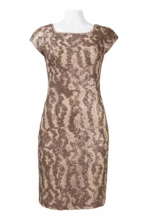 Sue Wong Sequined Sheath Dress In Champagne
