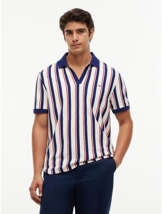 Tommy Hilfiger Mens Regular Fit Striped Knit Polo - Navy - XXXL