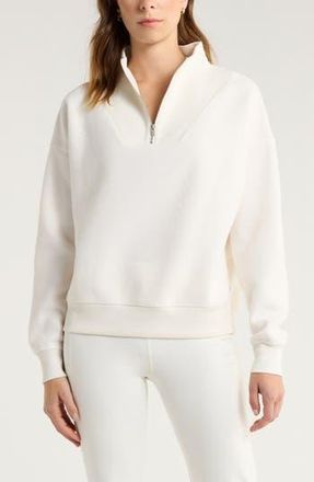 Zella Cozy Boucl&eacute; Quarter Zip Sweatshirt in Ivory Egret at Nordstrom Rack, Size X-Large