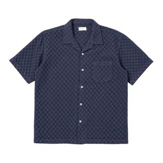 Universal Works Road Shirt Dot Waffle - Heren - Korte mouwen Overhemden - Blauw - L - Overhemden