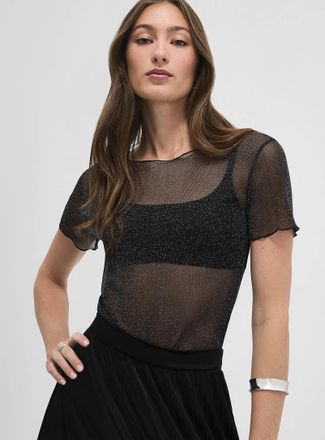 Icone Womens Shimmery micro-mesh boat-neck T-shirt