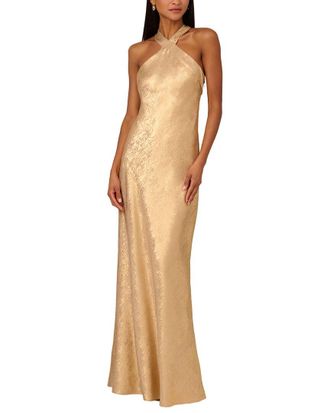 Adrianna Papell Foiled Woven Halter Gown